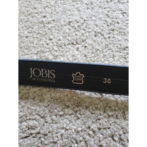 Black white gold buckle vintage genuine leather Jobis Germany belt 36 89cm women - Picture 3 of 3